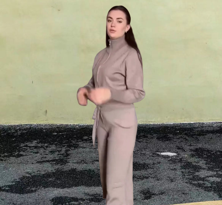 Damen Sportlicher Strickpullover mit hohem Kragen und Reißverschluss Drune