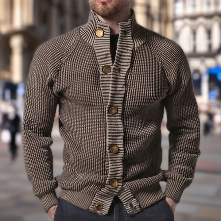 Herren Strickjacke mit modernem Waffelmuster und komfortablem Stehkragen Drune