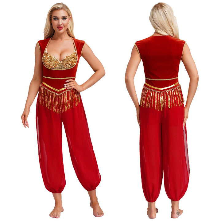 Damen Kostüm-Jumpsuit mit glitzerndem Oberteil und lässiger Hose Drune