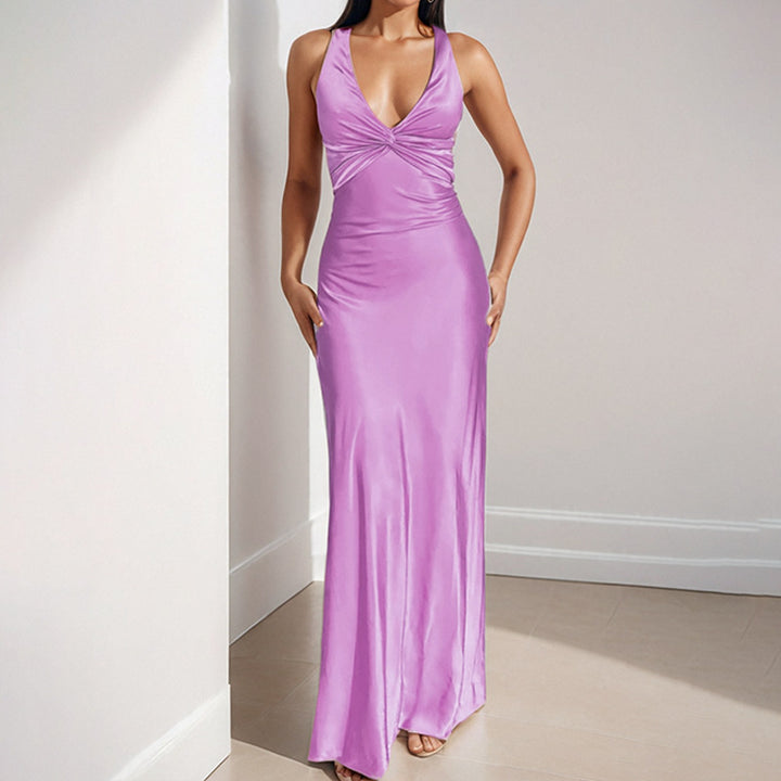 Damen elegantes Abendkleid mit tiefem V-Ausschnitt und figurbetontem Schnitt Drune