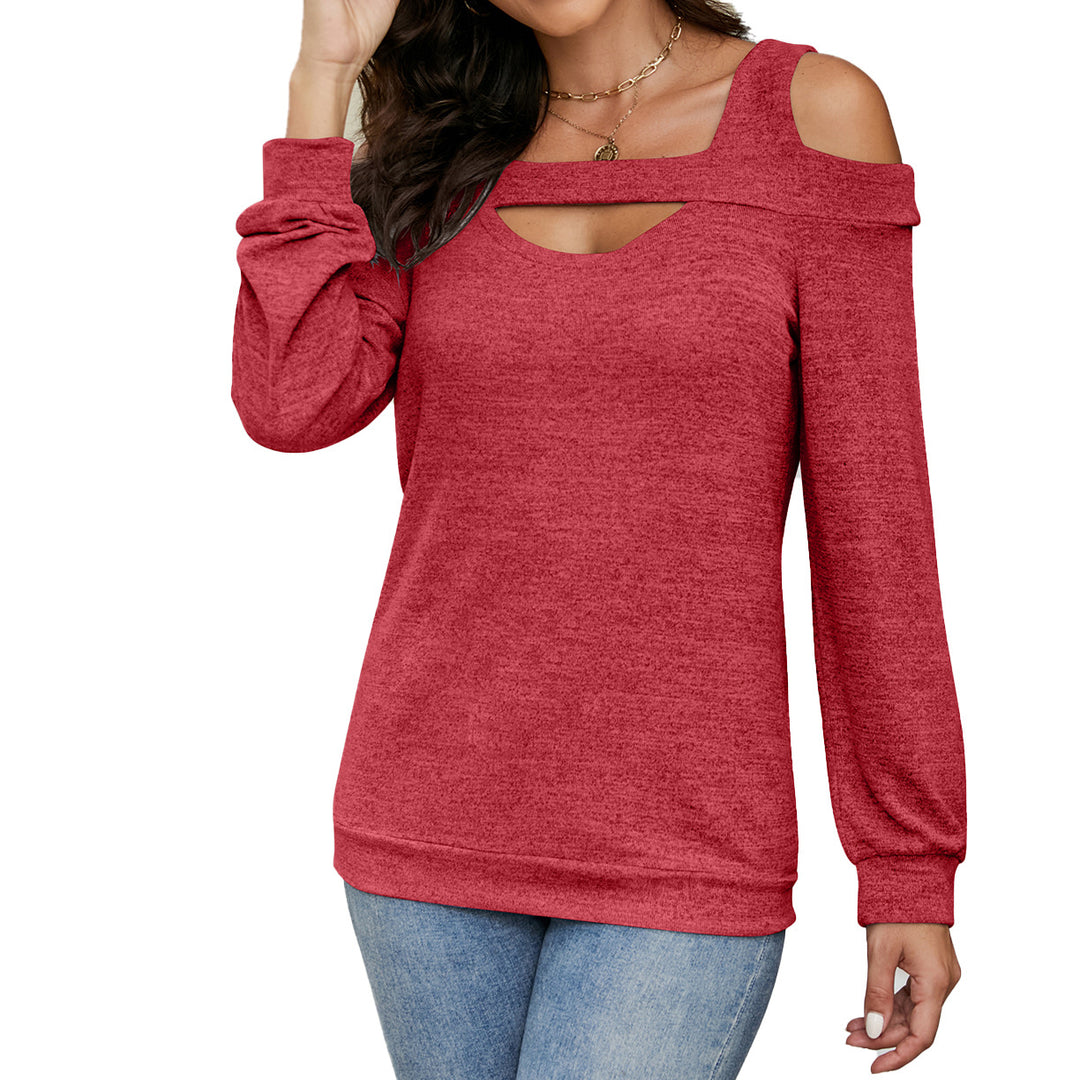 Damen lässiges Cold-Shoulder Sweatshirt mit tiefem Ausschnitt und Ballonärmeln Drune