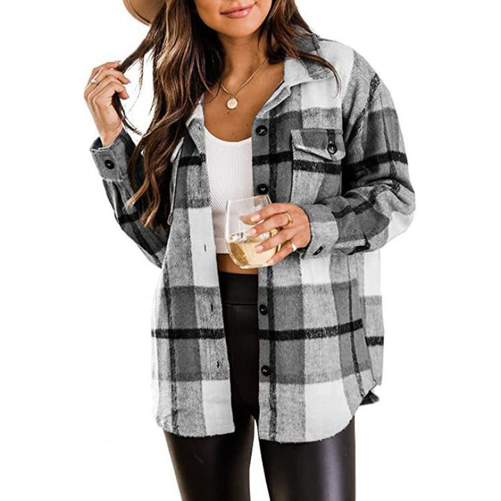 Damen Flanell-Hemdjacke mit stilvollem Karomuster und praktischen Brusttaschen Drune