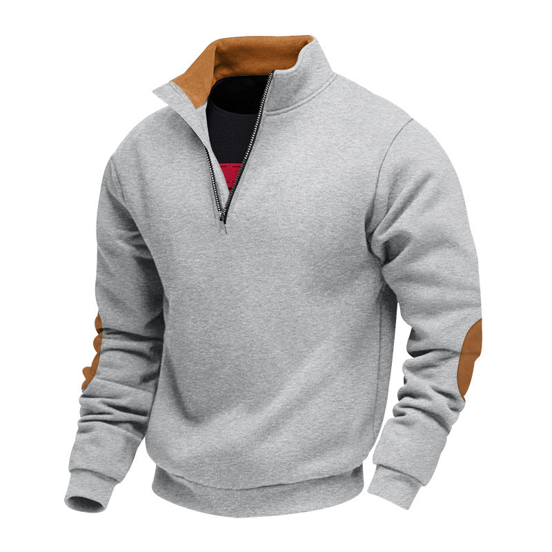 Herren Sweatshirt mit hochwertigem Stehkragen und eleganten Lederakzenten Drune