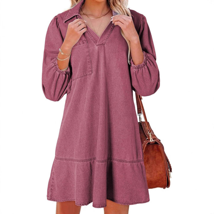 Damen Denim-Kleid mit voluminösen Ärmeln und seitlicher Tasche Drune