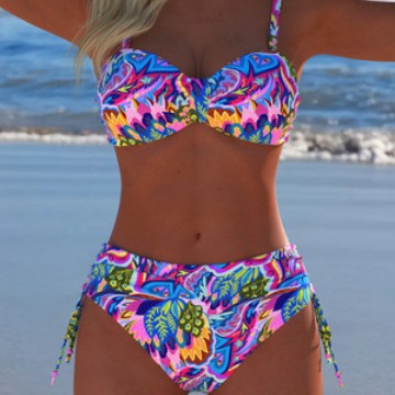 Damen Balconette Bikini mit floralem Design und verstellbaren Trägern Drune