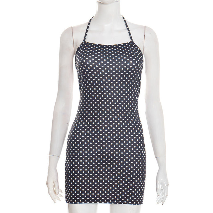 Damen figurbetontes Minikleid mit Polka-Dots und Spaghettiträgern Drune