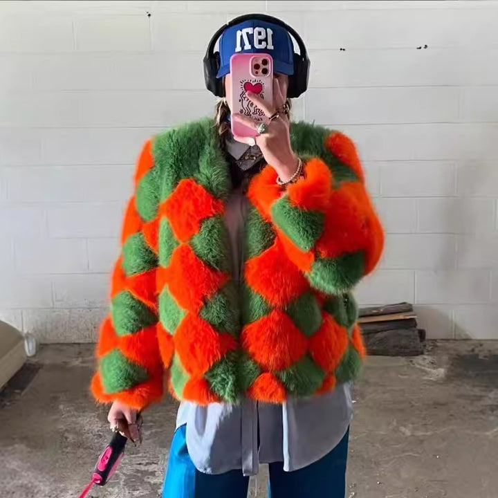 Damen Kuschelige und auffällige Kunstpelzjacke Drune