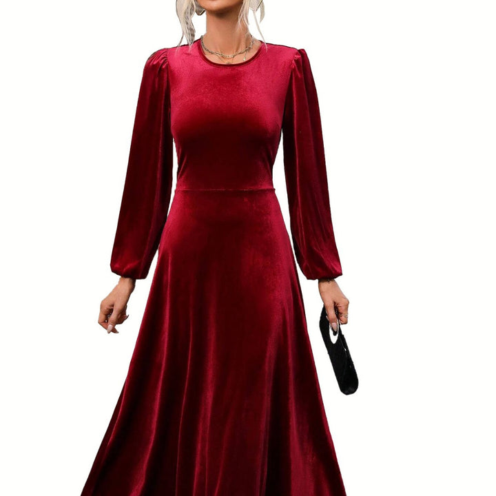 Damen Velour Abendkleid mit langen Ärmeln und schwingendem Rock Drune