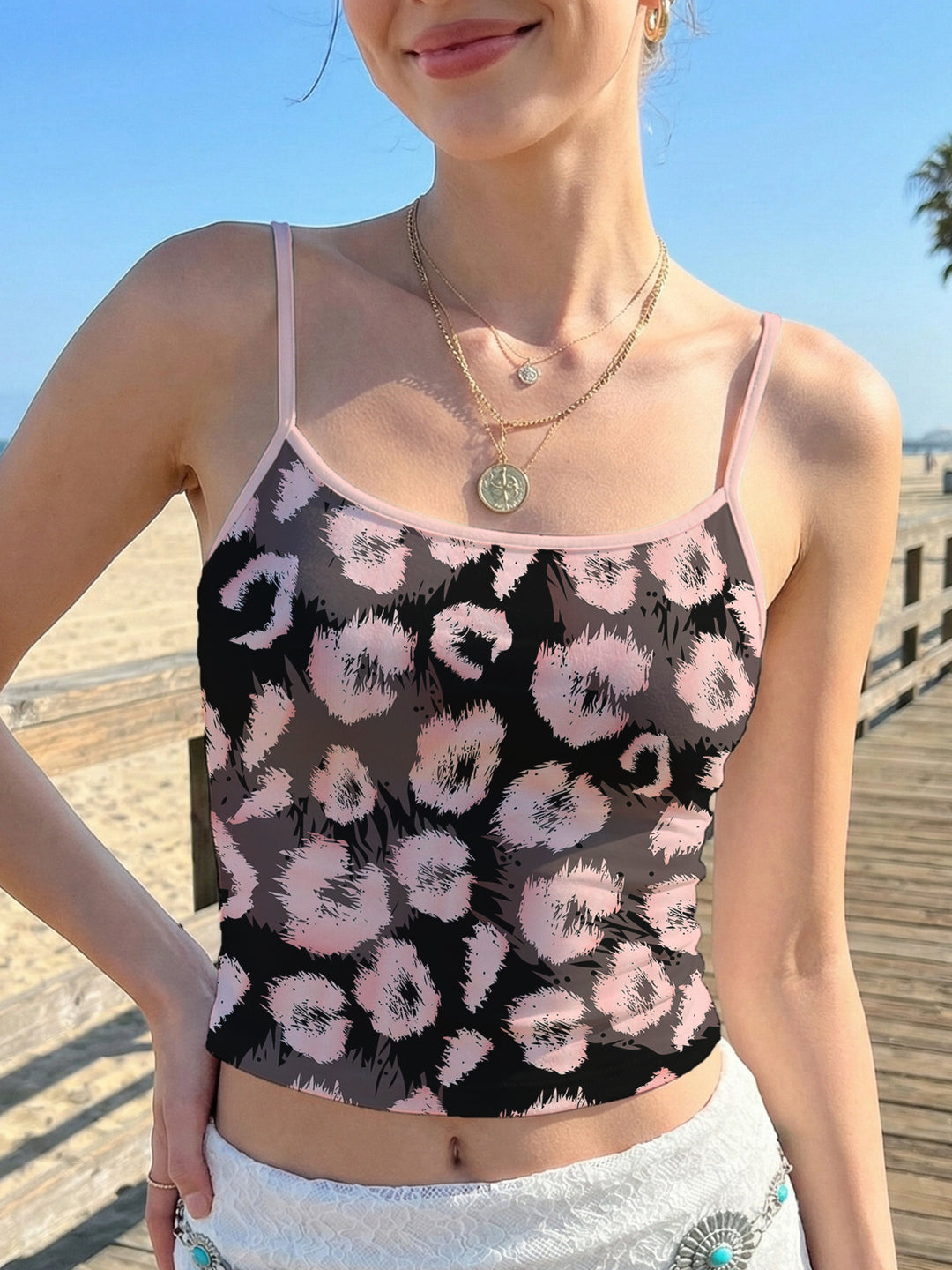 Damen lässiges Spaghetti-Trägershirt mit tierischem Muster Drune