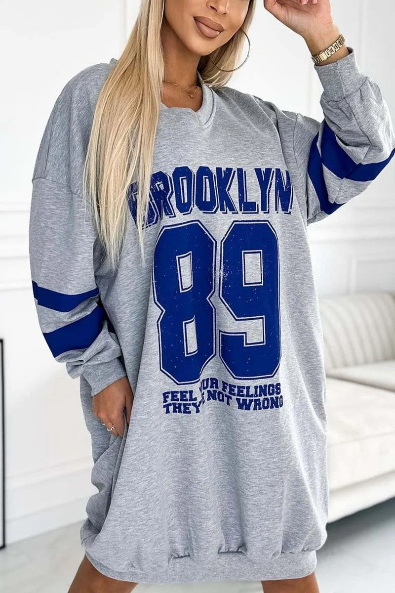 Damen Oversized Freizeitkleid im Sport-Look mit V-Ausschnitt Drune