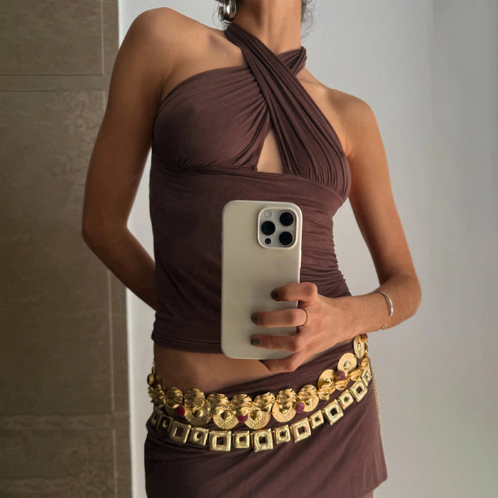 Damen Haltertop mit elegantem Wickeldesign und figurbetonter Passform Drune