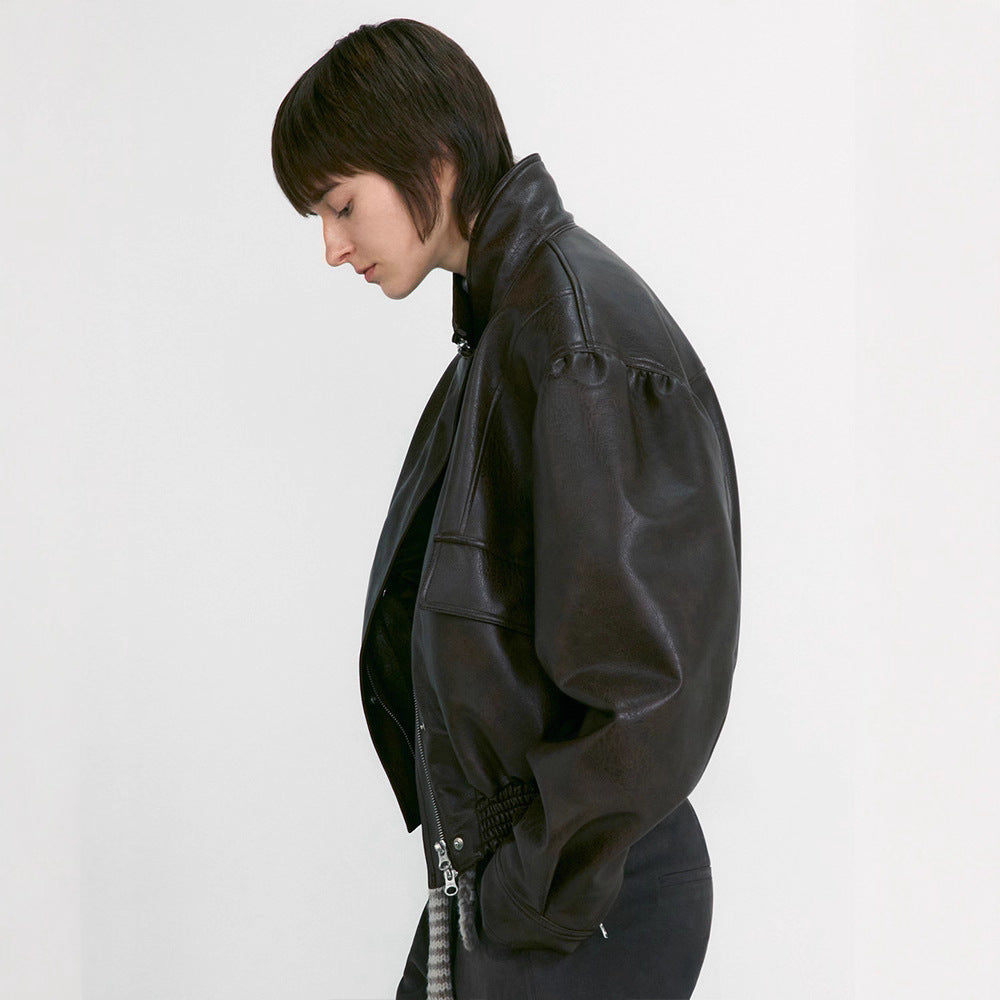 Damen Lederjacke im oversized Schnitt mit praktischen Taschen Drune