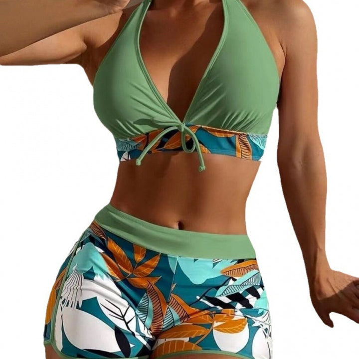 Damen Hochgeschlossen Bikini mit verspieltem Blumenmuster Drune