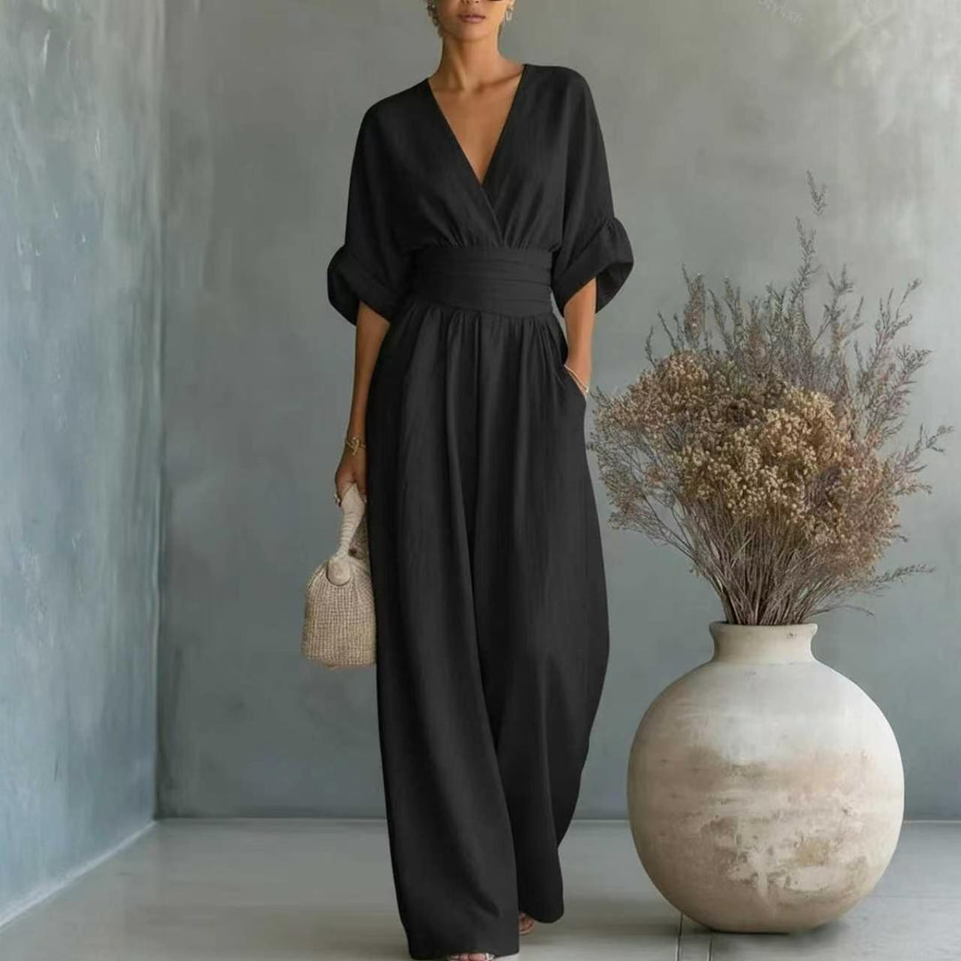 Damen Jumpsuit mit elegantem V-Ausschnitt und weitem Bein Drune