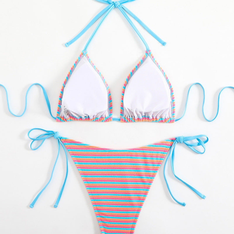 Damen Triangel-Bikini mit verstellbaren Bindebändern und verspieltem Streifenmuster Drune