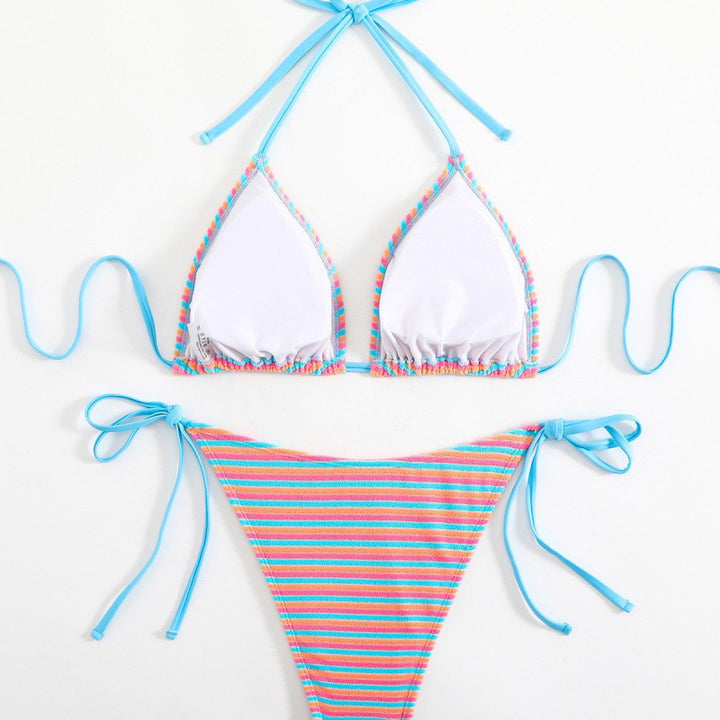 Damen Triangel-Bikini mit verstellbaren Bindebändern und verspieltem Streifenmuster Drune