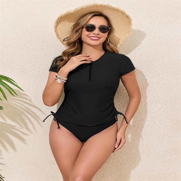 Damen Rashguard-Bikini-Set mit kurzem Arm und verstellbarem Kordelzug Drune