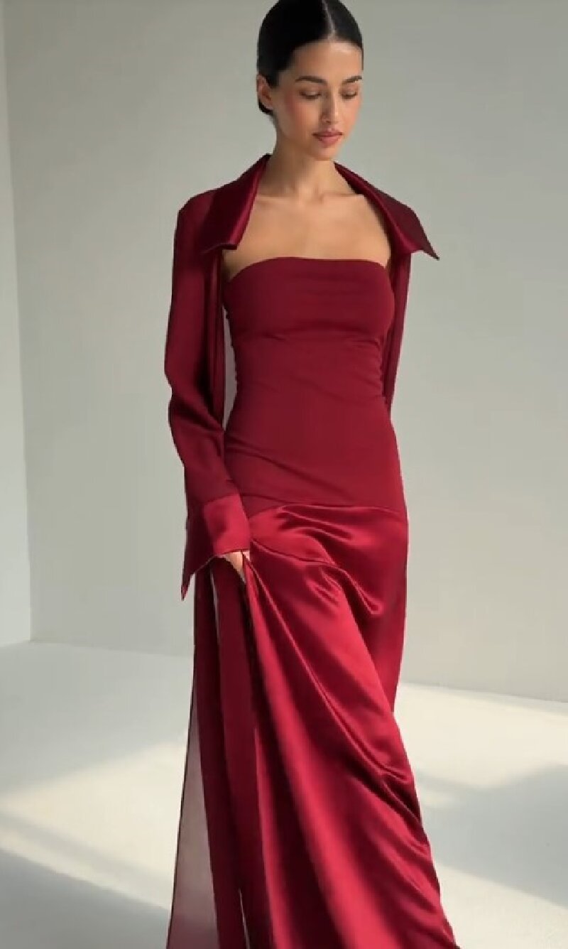 Damen elegantes Bandeau-Maxikleid mit passender Jacke Drune
