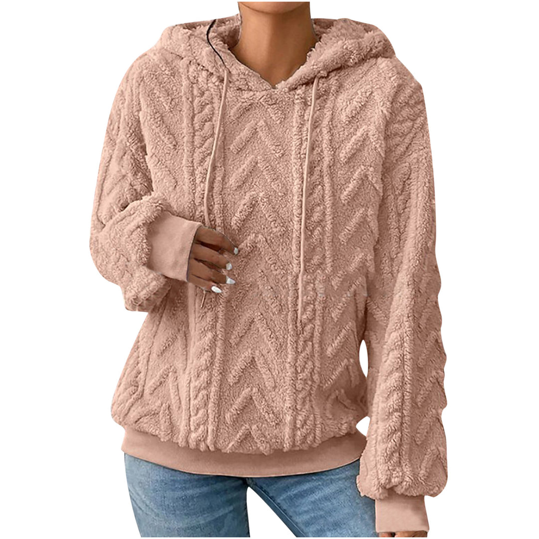 Damen nan kuscheliger Kapuzenpullover mit Zopfmuster Eingrifftaschen und Rippbündchen Drune