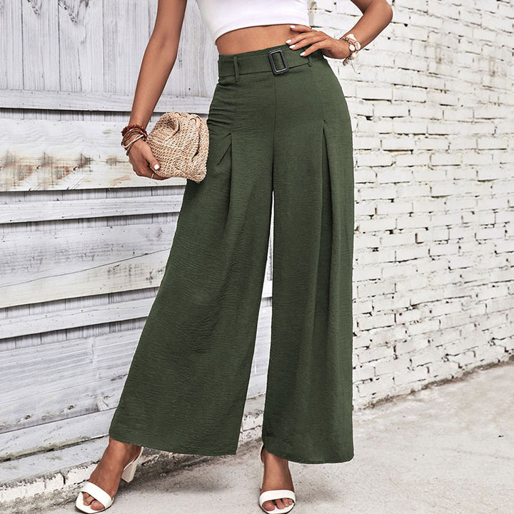 Damen weite Hochbundhose mit eleganten Falten und modischem Taillengürtel Drune