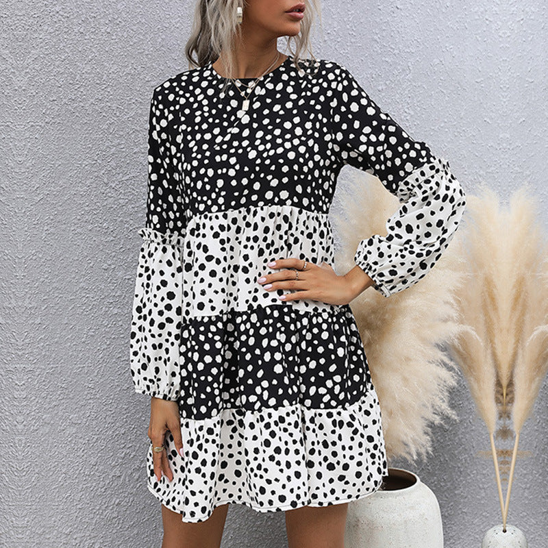 Damen Kurzarmkleid mit lässigem Punktenmuster und voluminösen Ärmeln Drune