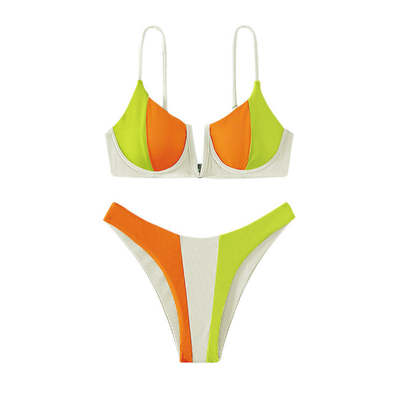 Damen Triangel-Bikini mit buntem Blockdesign und verstellbaren Trägern Drune