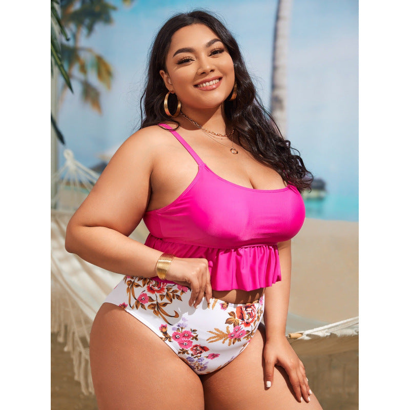 Damen Bikini-Set mit voluminösem Rüschendesign und floralem High-Waist-Slip Drune