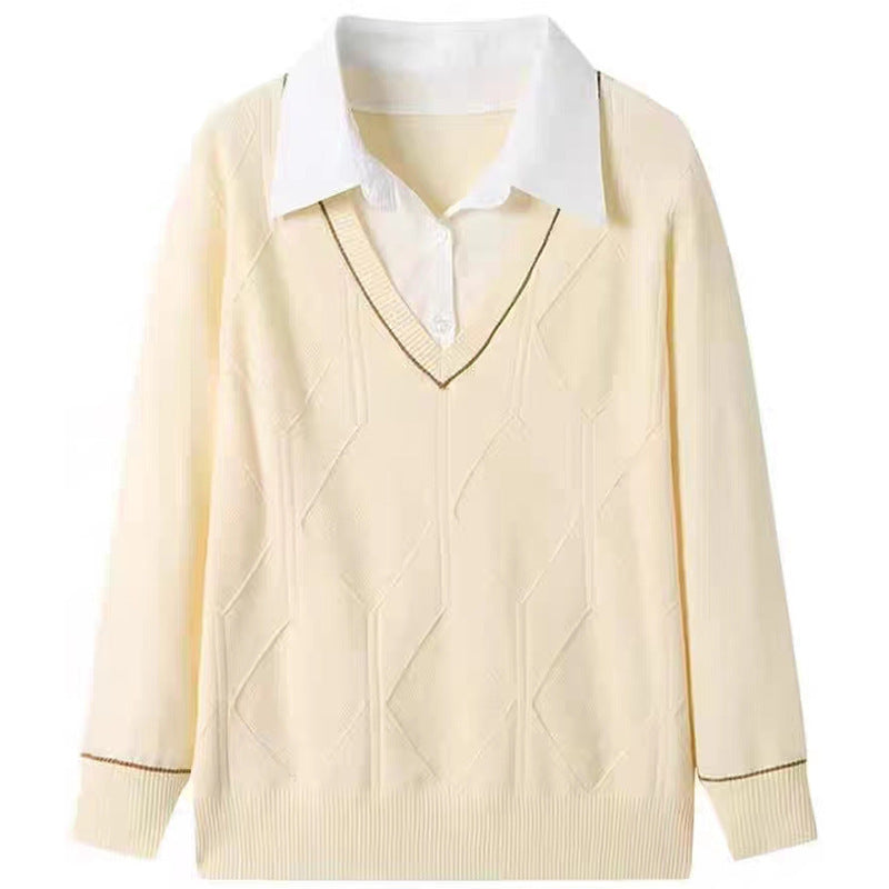 Damen gestrickter Pullover mit v-ausschnitt und strukturiertem Diamantmuster Drune