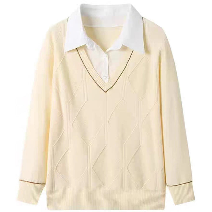 Damen gestrickter Pullover mit v-ausschnitt und strukturiertem Diamantmuster Drune