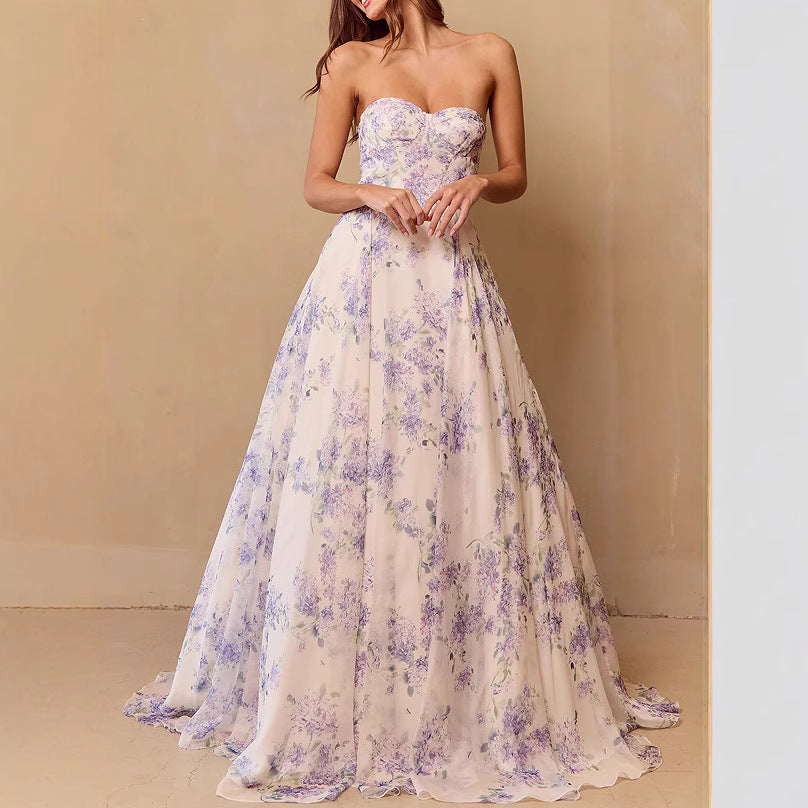 Damen Hochzeitskleid mit Sweetheart-Ausschnitt und floralem Chiffon-Design Drune