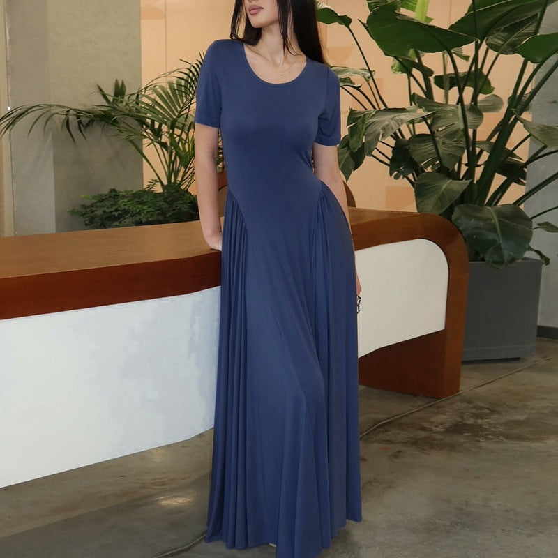 Damen Fließendes Maxikleid mit praktischen Seitentaschen und Rundhalsausschnitt Drune
