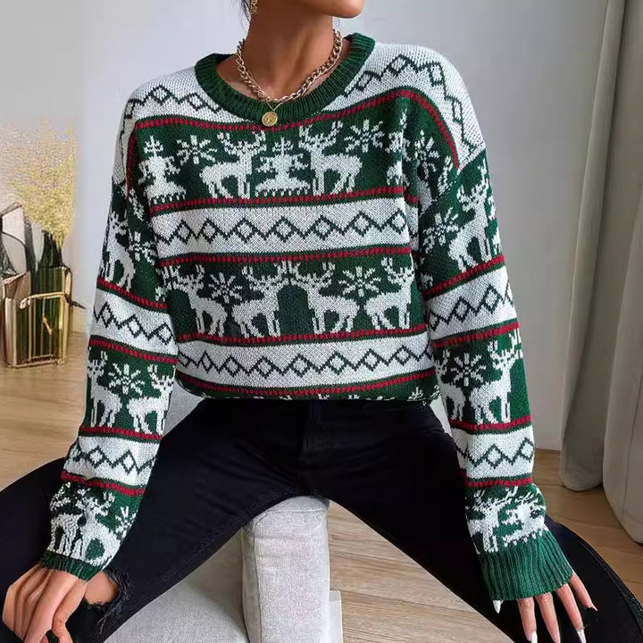 Damen Weihnachtspullover mit modernem Rentier-Muster und exklusiver Strickqualität Drune