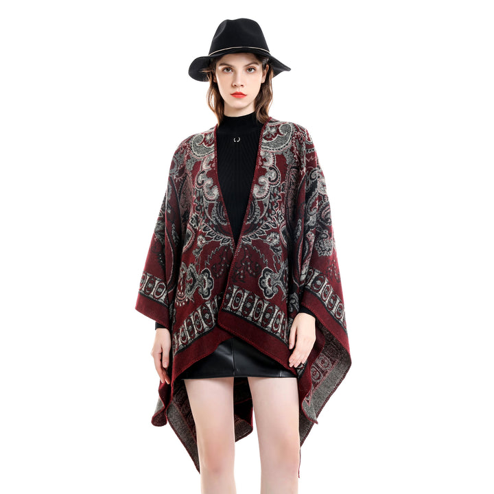 Damen Eleganter Poncho mit kunstvollem floralen Muster und luxuriösem Feel Drune