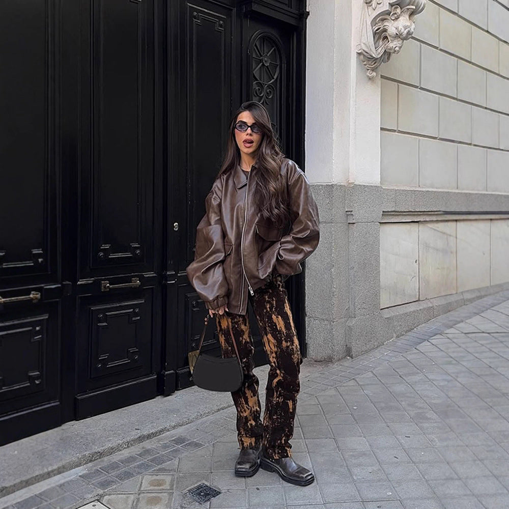 Damen Oversized Kunstlederjacke Drune