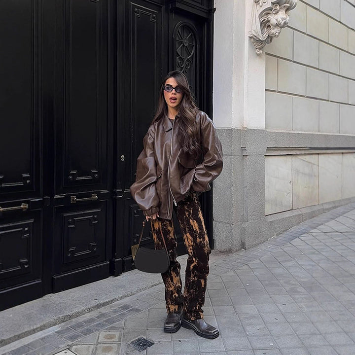 Damen Oversized Kunstlederjacke Drune
