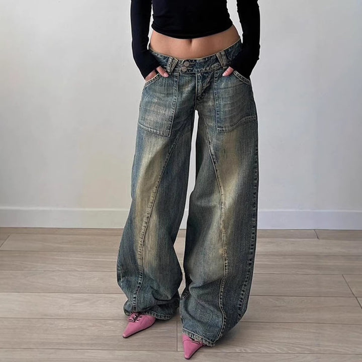 Damen weite Jeans mit lässigem Schnitt und einzigartigem Design Drune