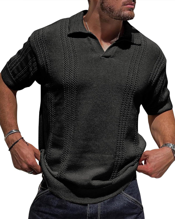 Herren Kurzarm Strickpullover mit strukturierter Oberfläche und Polokragen Drune
