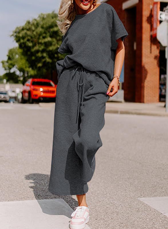 Damen lässiges Jumpsuit-Set aus weichem Material mit elastischem Bund und weit geschnittenen Beinen Drune
