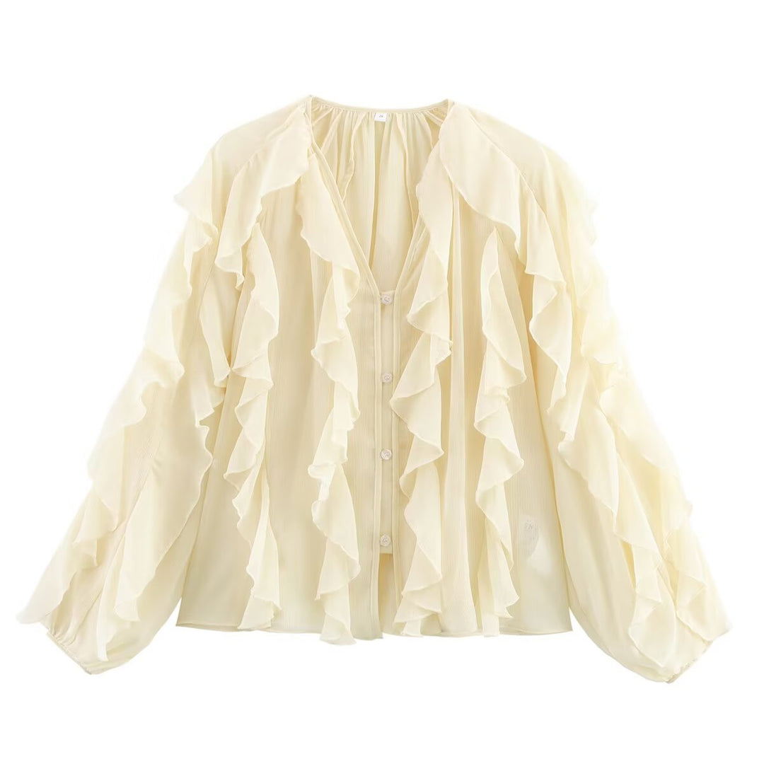 Damen Bluse mit voluminösen Rüschendetails und elegantem Schnitt Drune