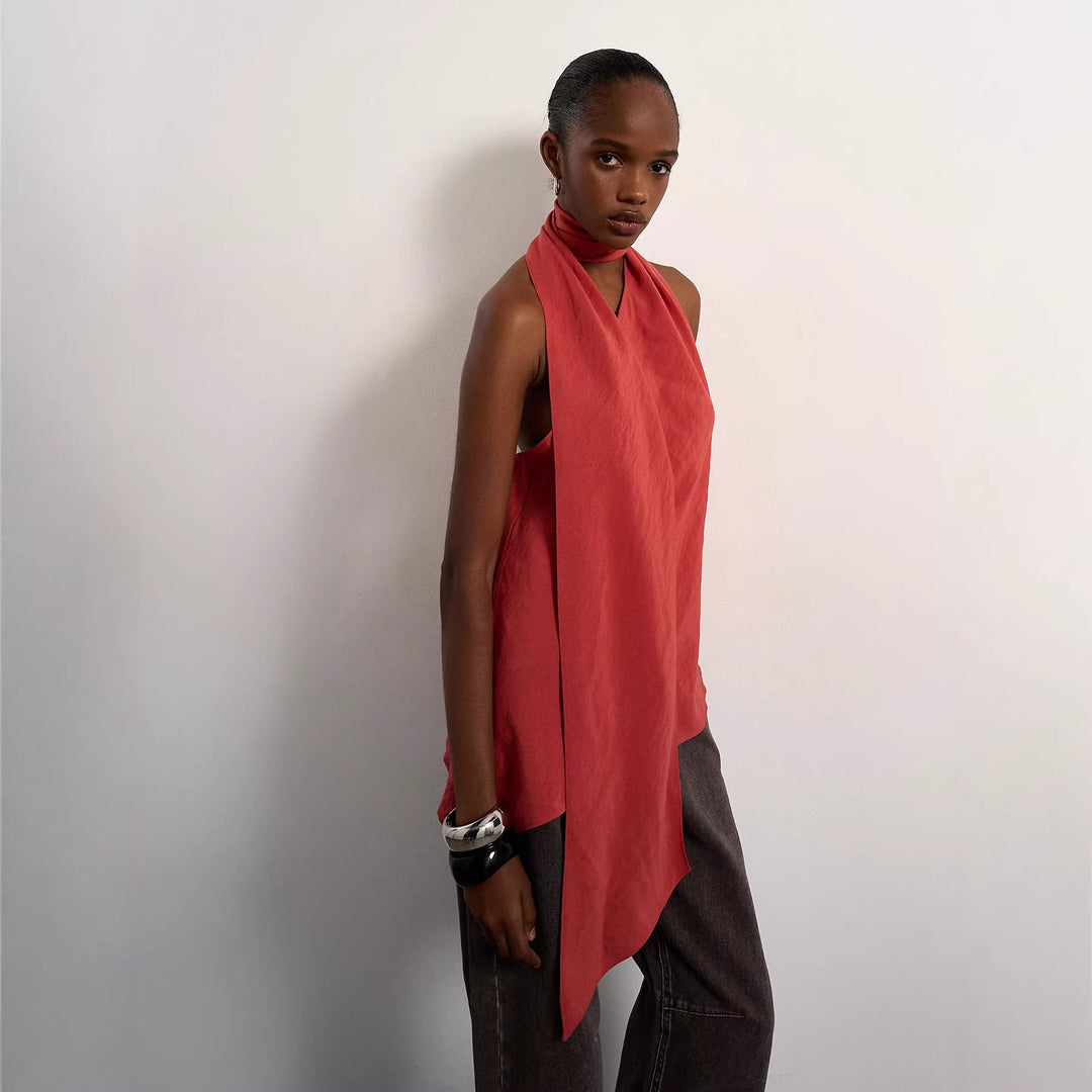 Damen asymmetrisches Wickeloberteil mit elegantem Schal Drune
