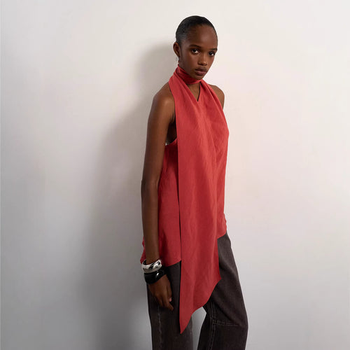 Damen asymmetrisches Wickeloberteil mit elegantem Schal Drune