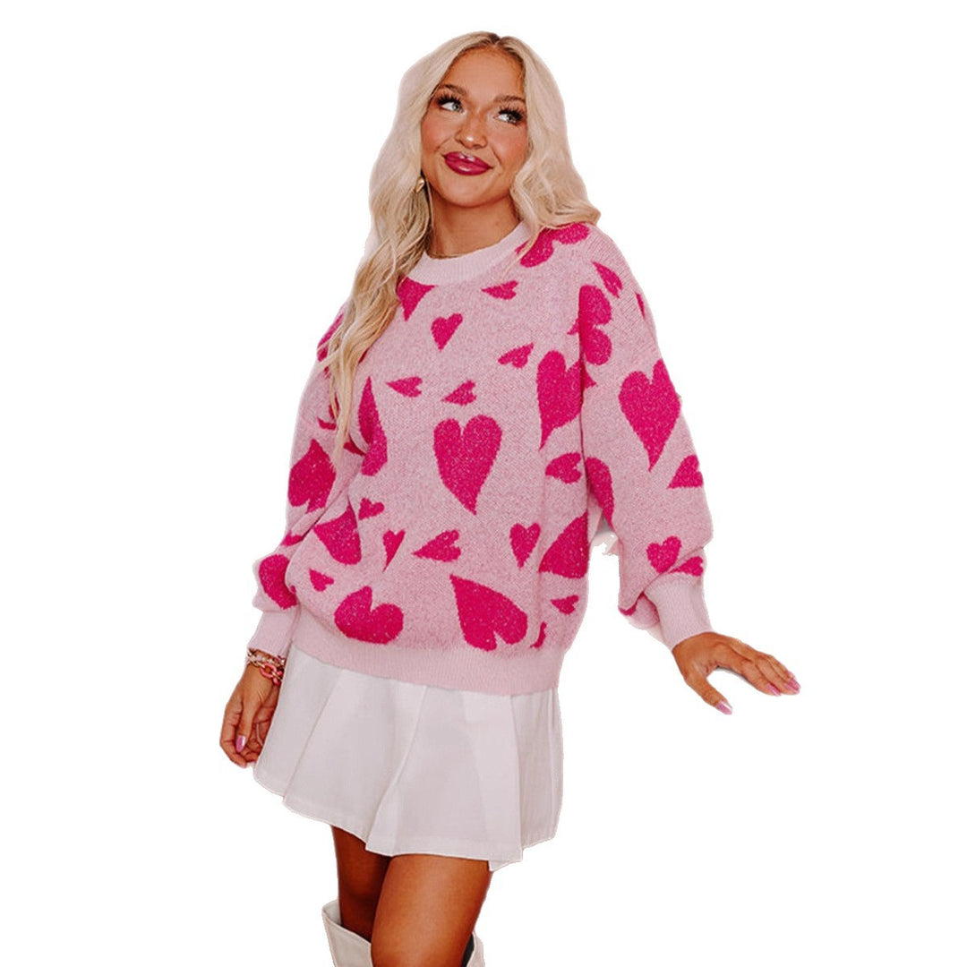 Damen verspielter Pullover mit Herzmotiven Drune