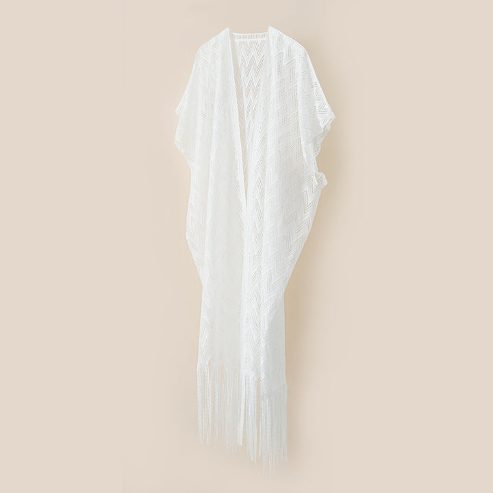 Damen eleganter und luftiger Kaftan mit fransigen Abschlüssen Drune