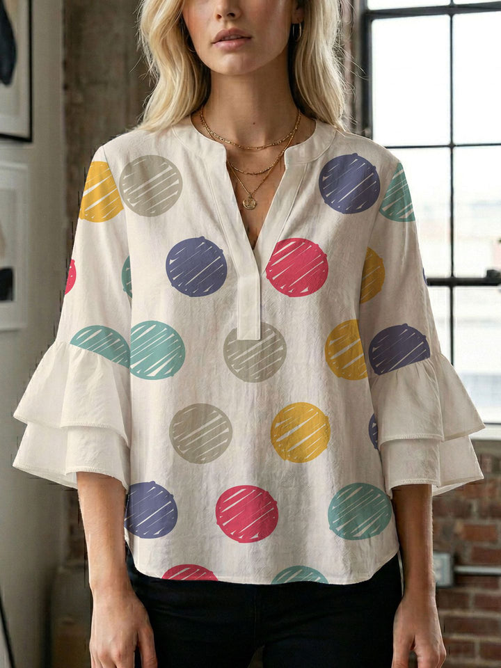 Damen Bluse mit voluminösen Flügelärmel und intensivem Blattmuster Drune