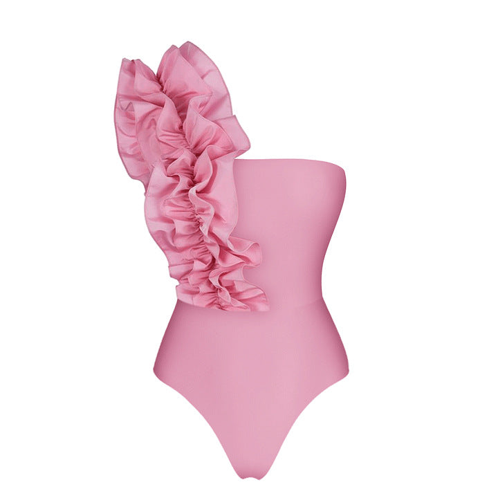 Damen Einseitiger Rüschenschwimmanzug Drune