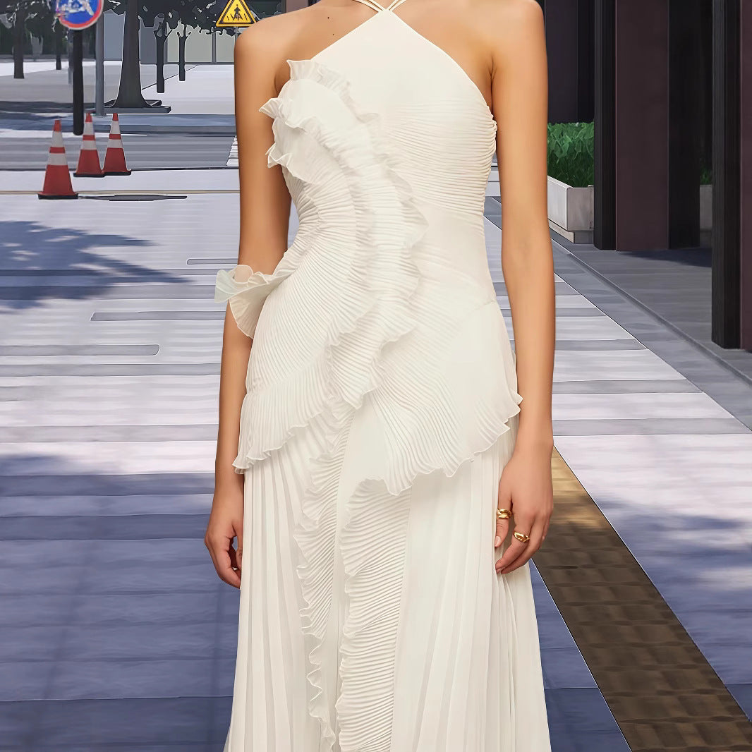 Damen Elegantes Wickelkleid mit plissierten Rüschen und asymmetrischem Saum Drune