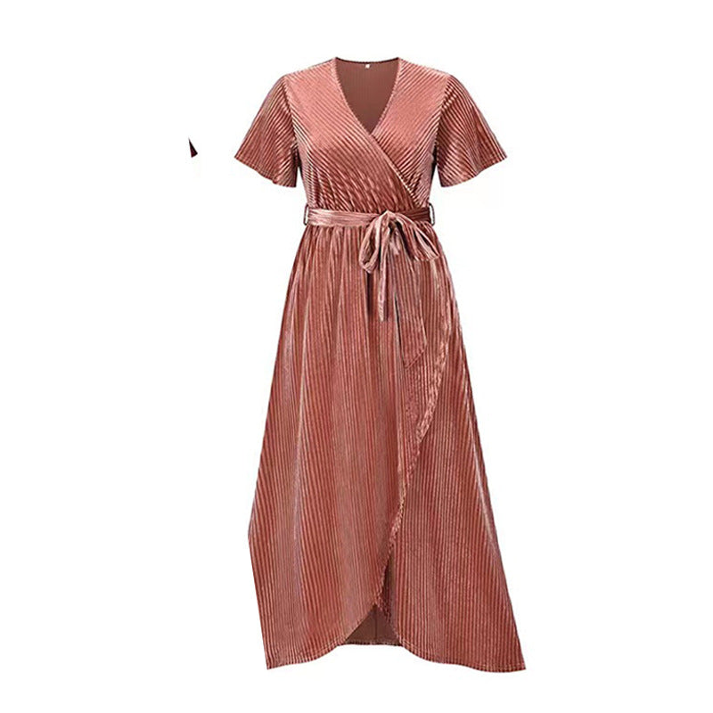 Damen Maxikleid mit Wickeldesign und Taillengürtel Drune