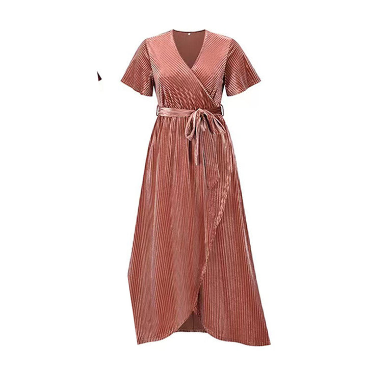 Damen Maxikleid mit Wickeldesign und Taillengürtel Drune
