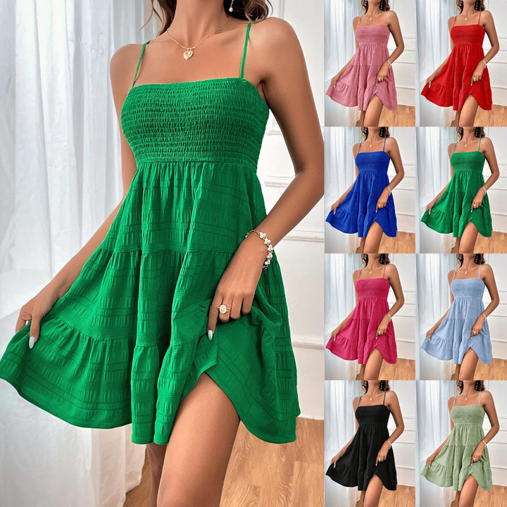 Damen Freizeitkleid mit schmalen Trägern und Rüschendetails Drune