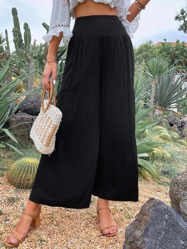 Damen Weite Sommerhose mit luftiger Schnittführung und elastischem Bund Drune